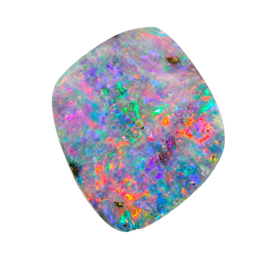 Multicoloured opal stone on a white background