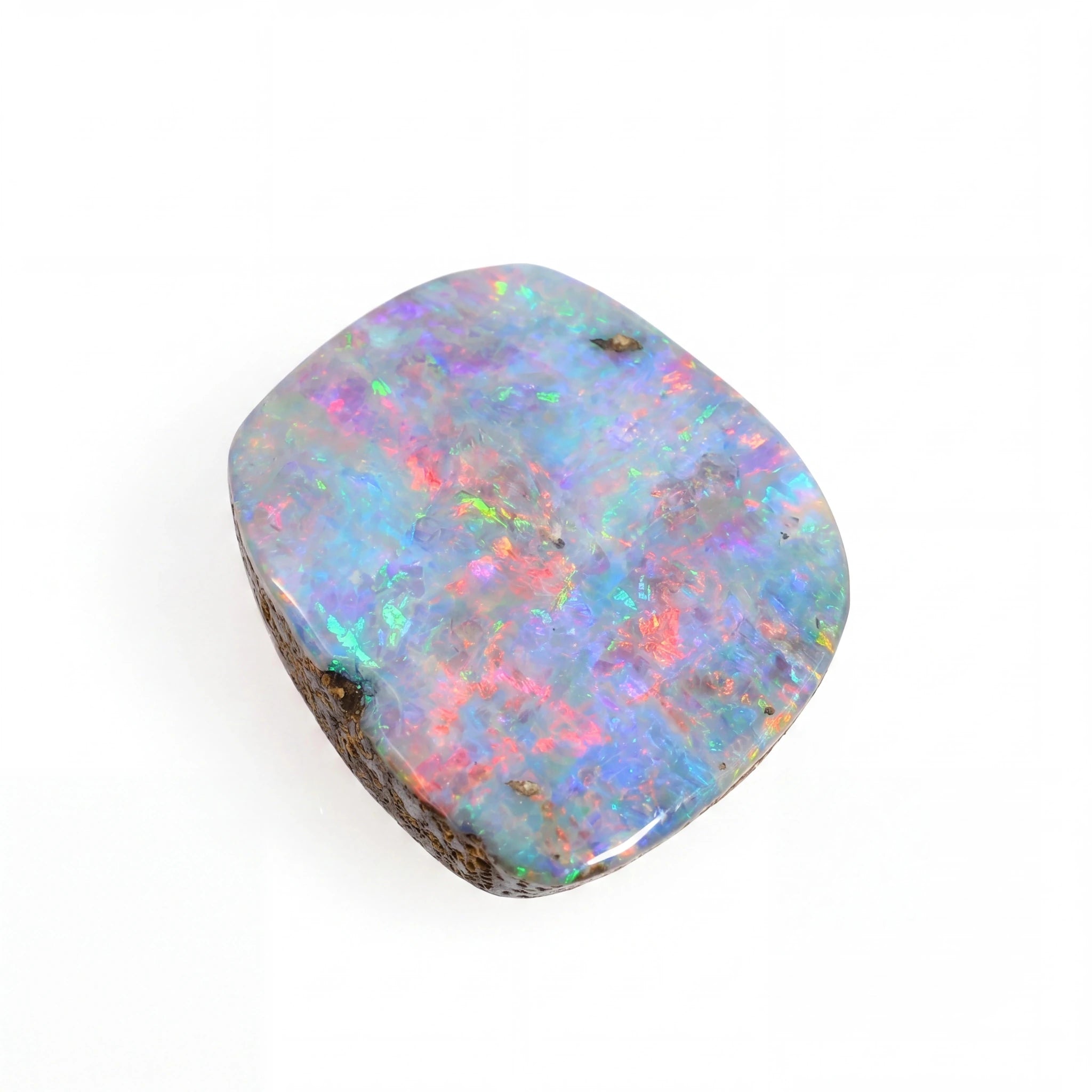 Multicoloured opal stone on a white background