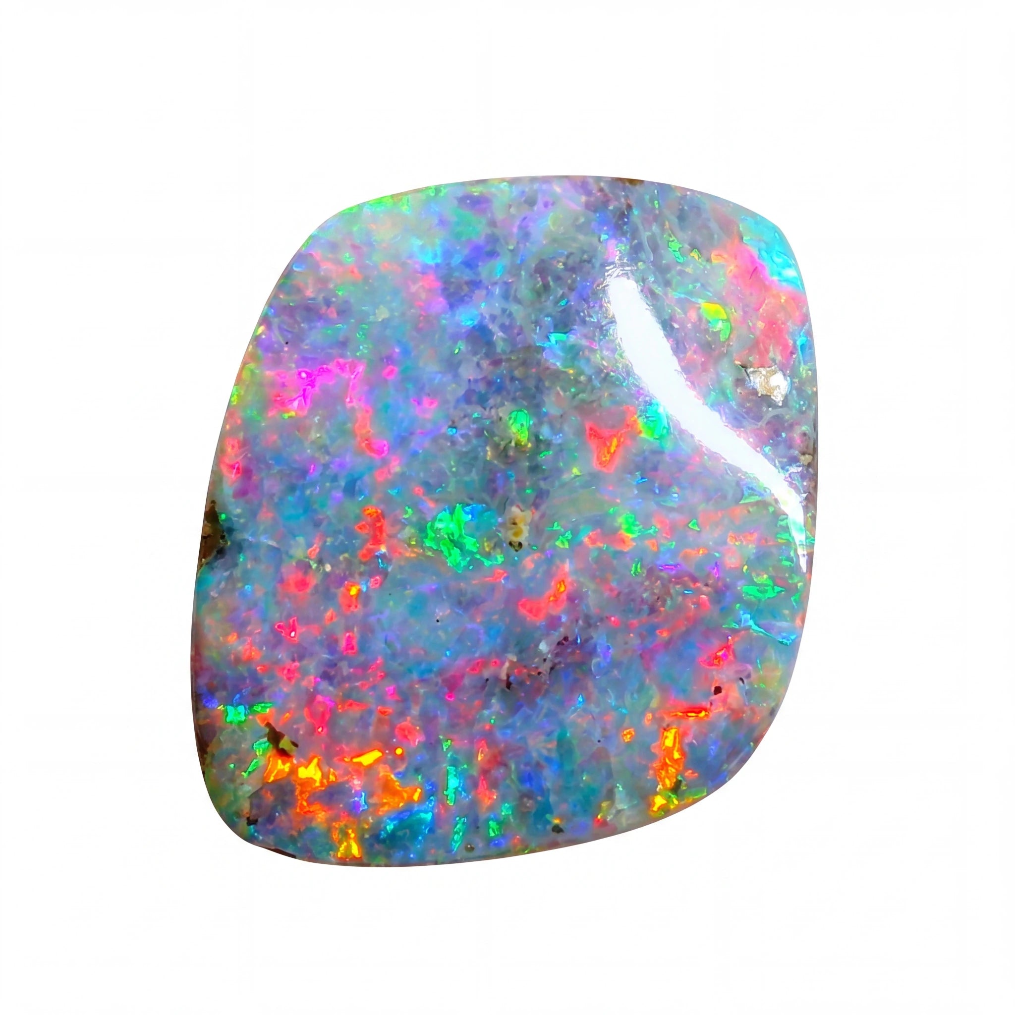 Multicoloured opal stone on a white background