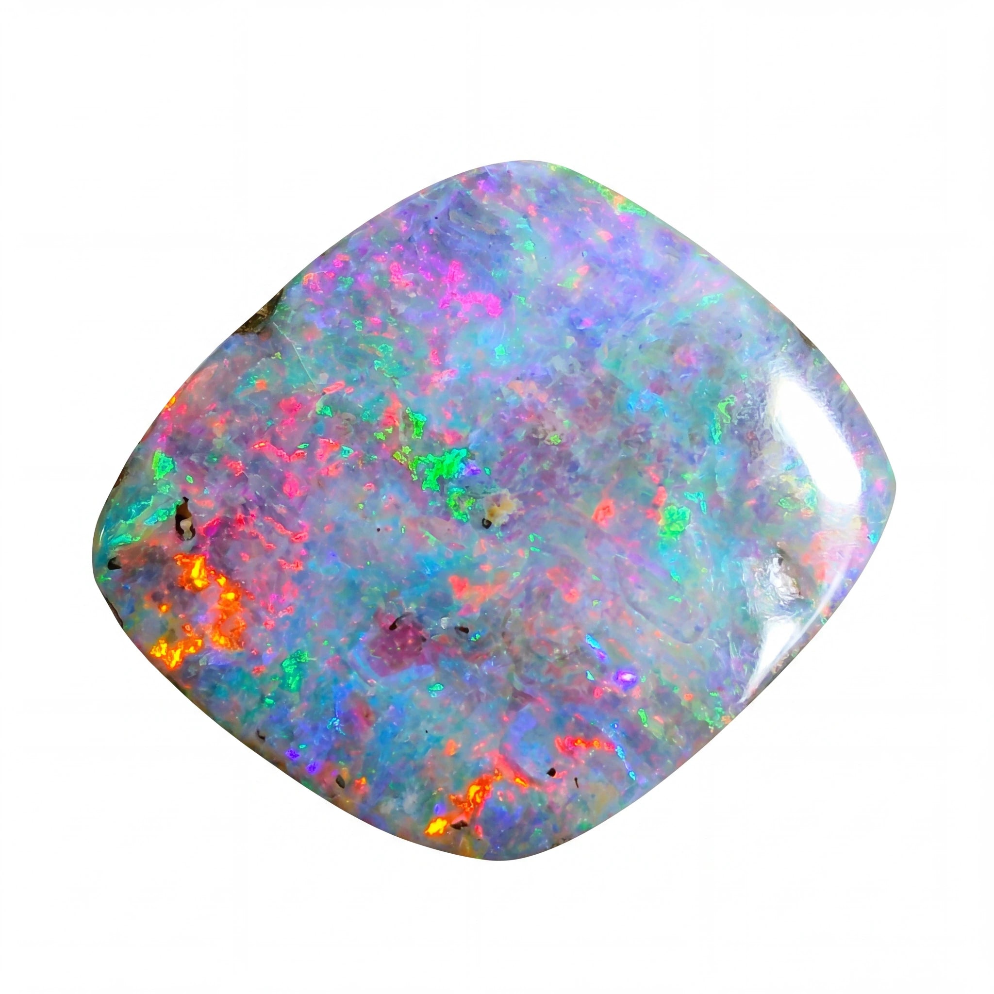 Multicoloured opal stone on a white background