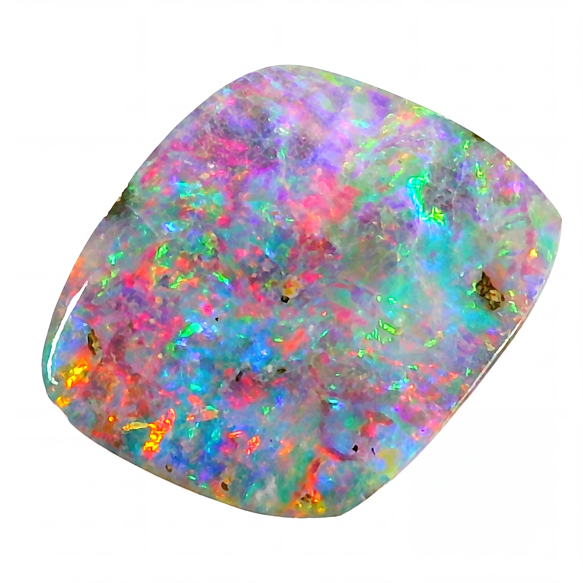 Multicoloured opal stone on a white background