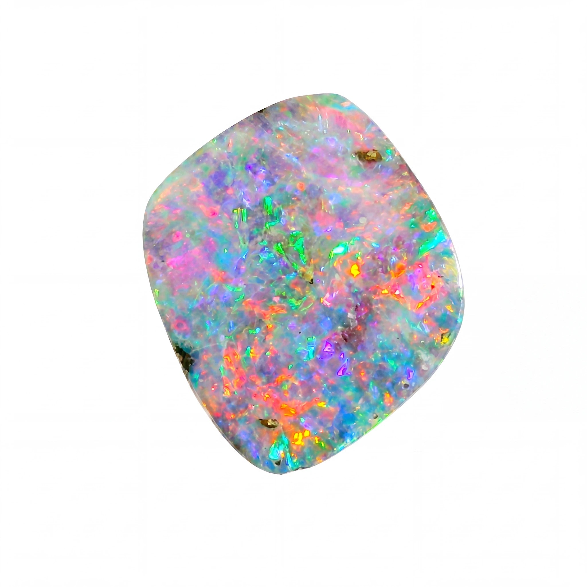 Multicoloured opal stone on a white background