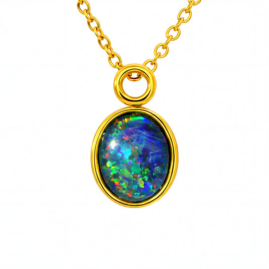 Triplet Opal Pendant in Gold Plated Stainless Steel - Multicolour