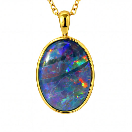 Triplet Opal Pendant in Gold Plated Stainless Steel - Multicolour - Australian Opal Cutters and Pearl Divers