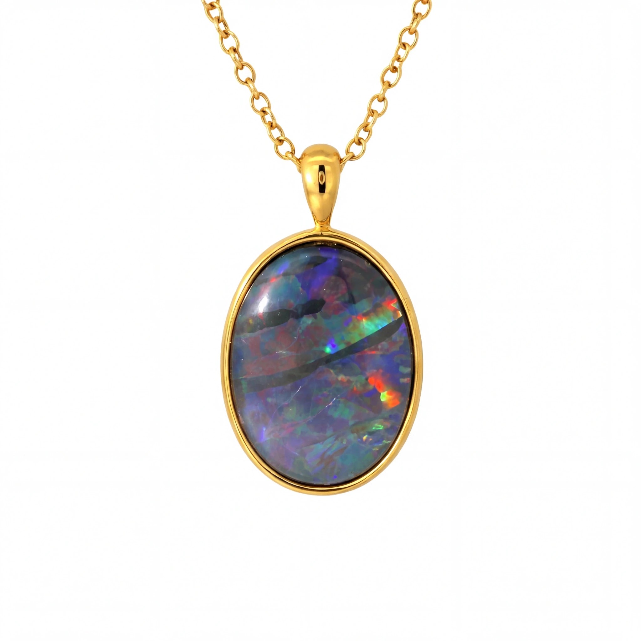 Triplet Opal Pendant in Gold Plated Stainless Steel - Multicolour - Australian Opal Cutters and Pearl Divers
