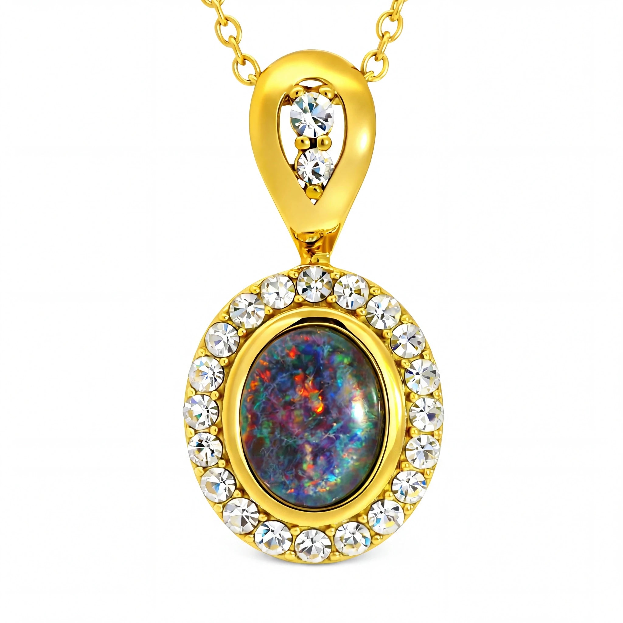 Triplet Opal Pendant set in Gold Plated Stainless Steel - Multicolour - Australian Opal Cutters and Pearl Divers
