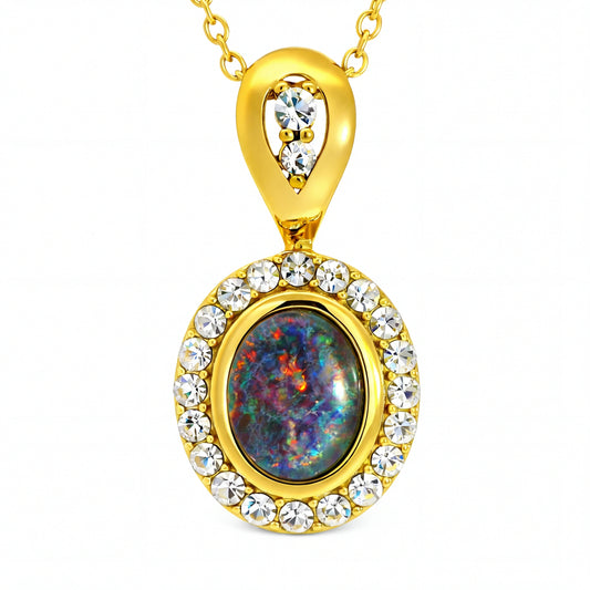 Triplet Opal Pendant set in Gold Plated Stainless Steel - Multicolour