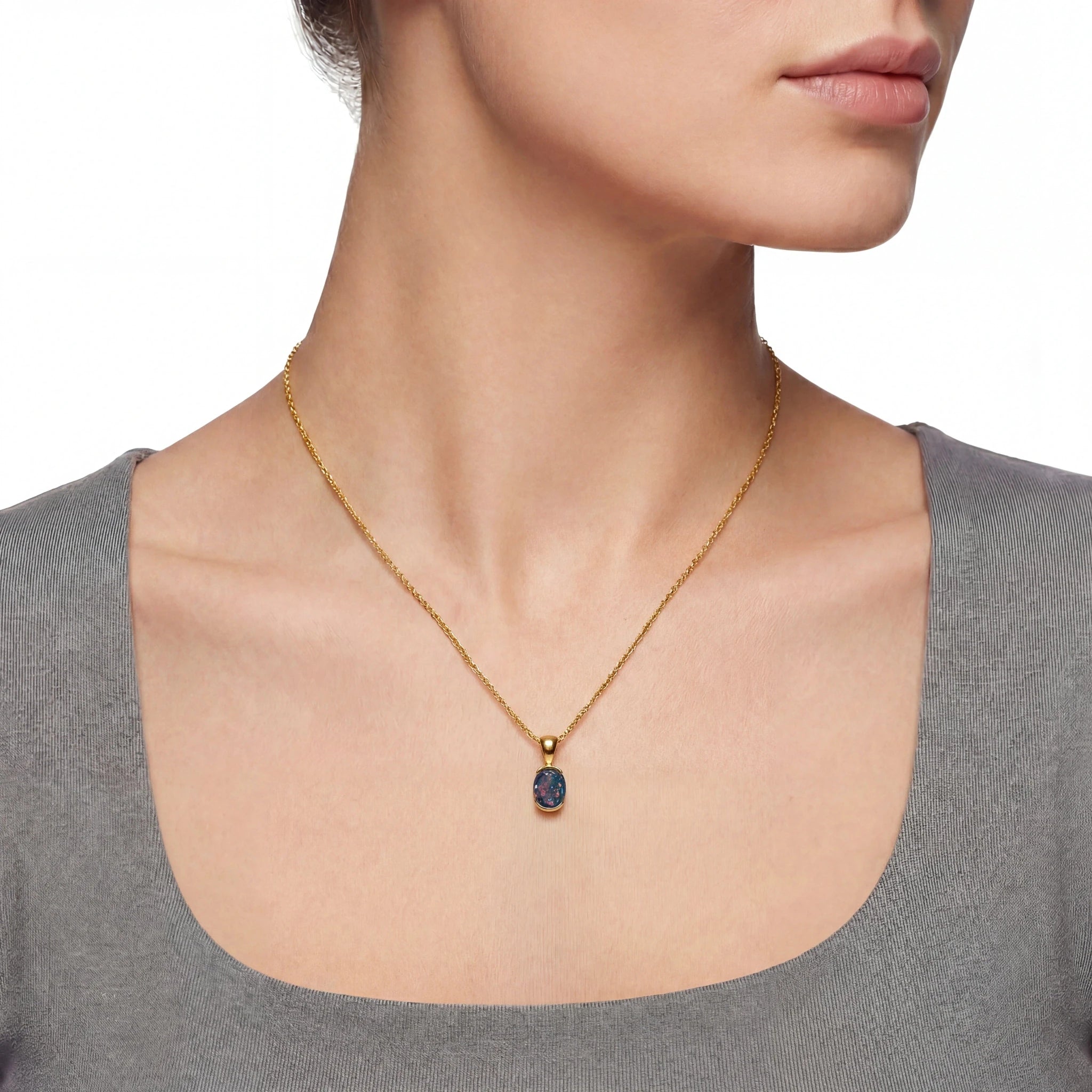 Triplet Opal Pendant set in Stainless Steel Gold Plated - Australian Opal Cutters and Pearl Divers