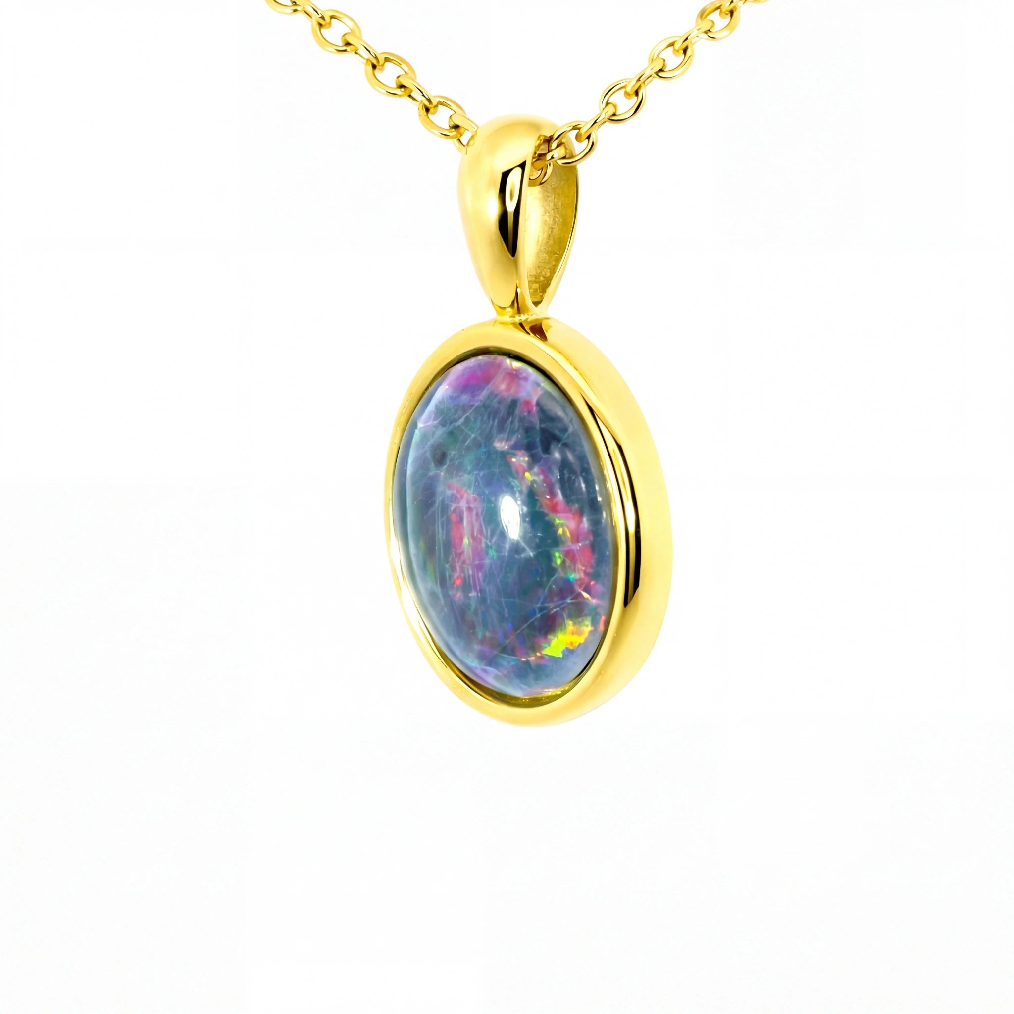 Triplet Opal Pendant set in Stainless Steel Gold Plated - Australian Opal Cutters and Pearl Divers