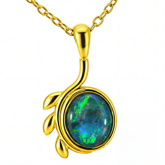 Triplet Opal Pendant in Gold Plated Stainless Steel - Multicolour