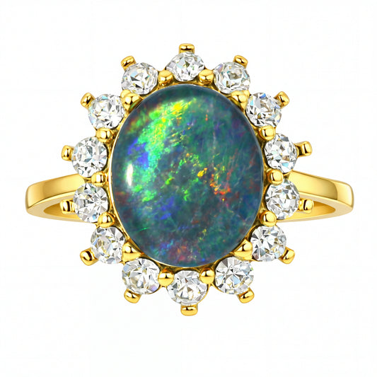 Triplet Opal Ring set in Gold Plated Stainless Steel - Mutlticolour