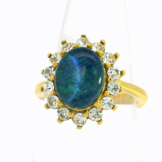 Triplet Opal Ring set in Gold Plated Stainless Steel - Blue-Green