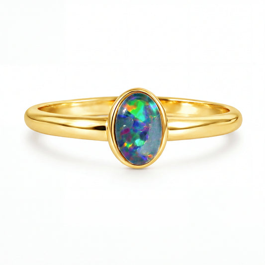 Triplet Opal Ring in Gold Plated Stainless Steel - Multicolour