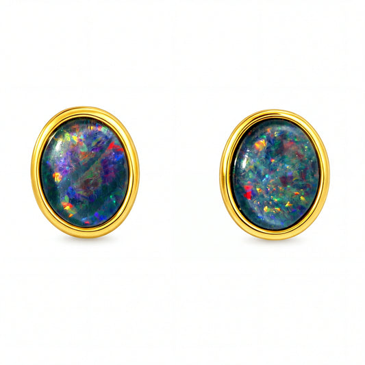 Triplet Opal Earring in Gold Plated Stainless Steel