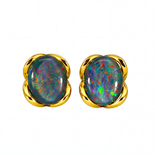 Triplet Opal Earrings in Gold Plated Stainless Steel - Multicolour
