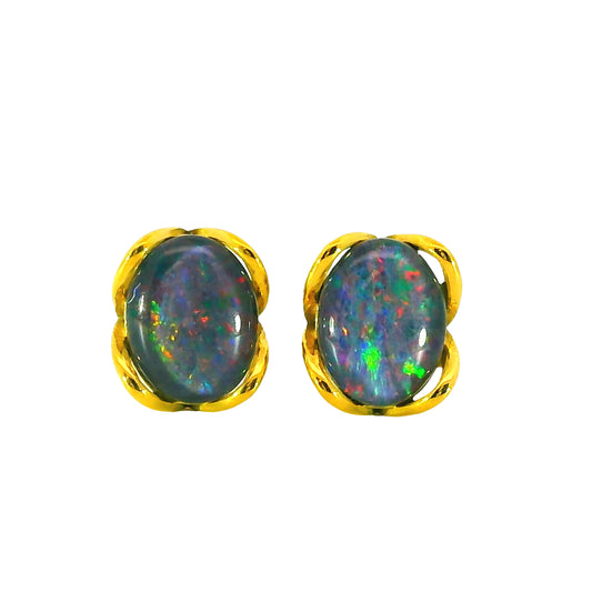 Triplet Opal Earrings in Gold Plated Stainless Steel - Multicolour
