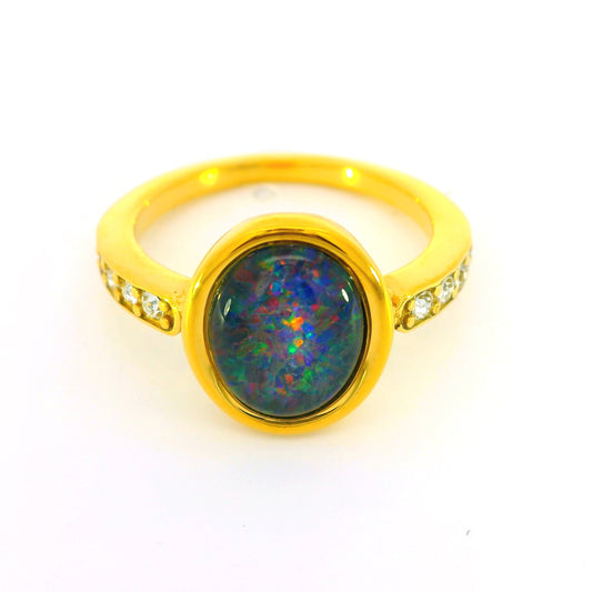 Triplet Opal Ring in Gold Plated Stainless Steel - Multicolour