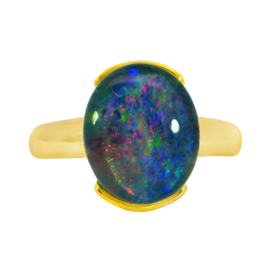 Triplet Opal Ring in Gold Plated Stainless Steel - Multicolour