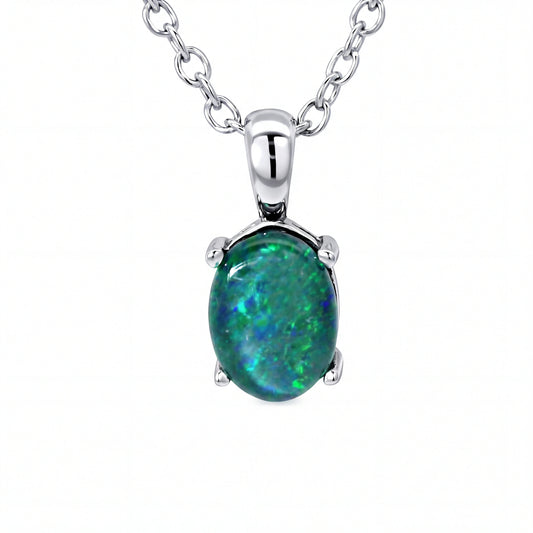 Triplet Opal Pendant in Stainless Steel - Green and Blue