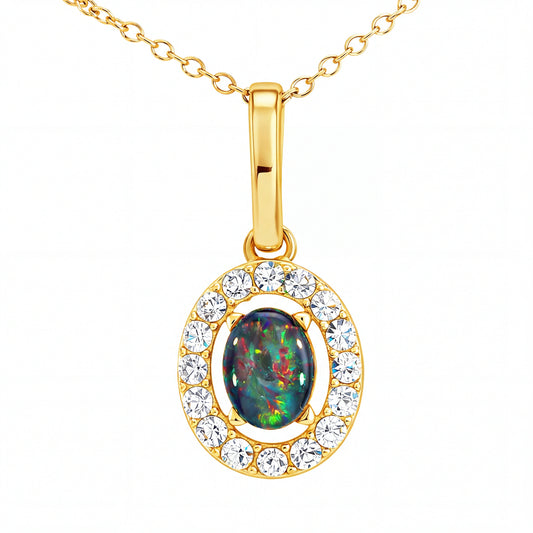 Triplet Opal Pendant set in Gold Plated Stainless Steel - Multicolour