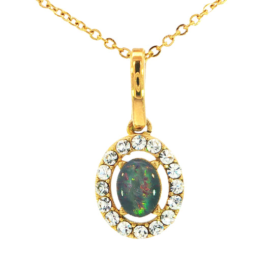 Triplet Opal Pendant set in Gold Plated Stainless Steel - Multicolour
