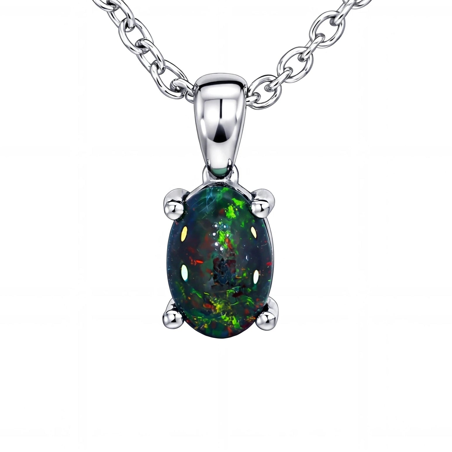 Opal pendant necklace on a white background