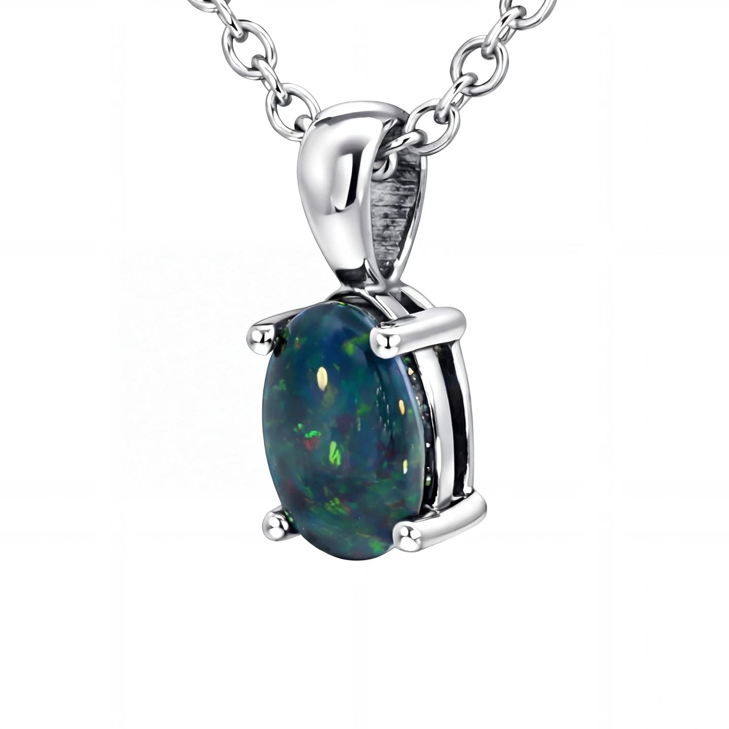 Opal pendant necklace on a white background