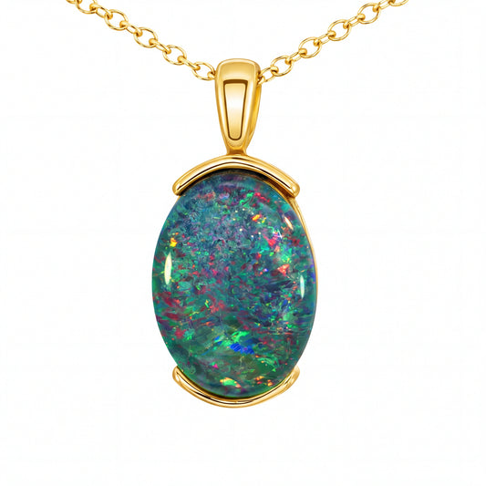 Triplet Opal Pendant in Gold Plated Stainless Steel - Multicolour