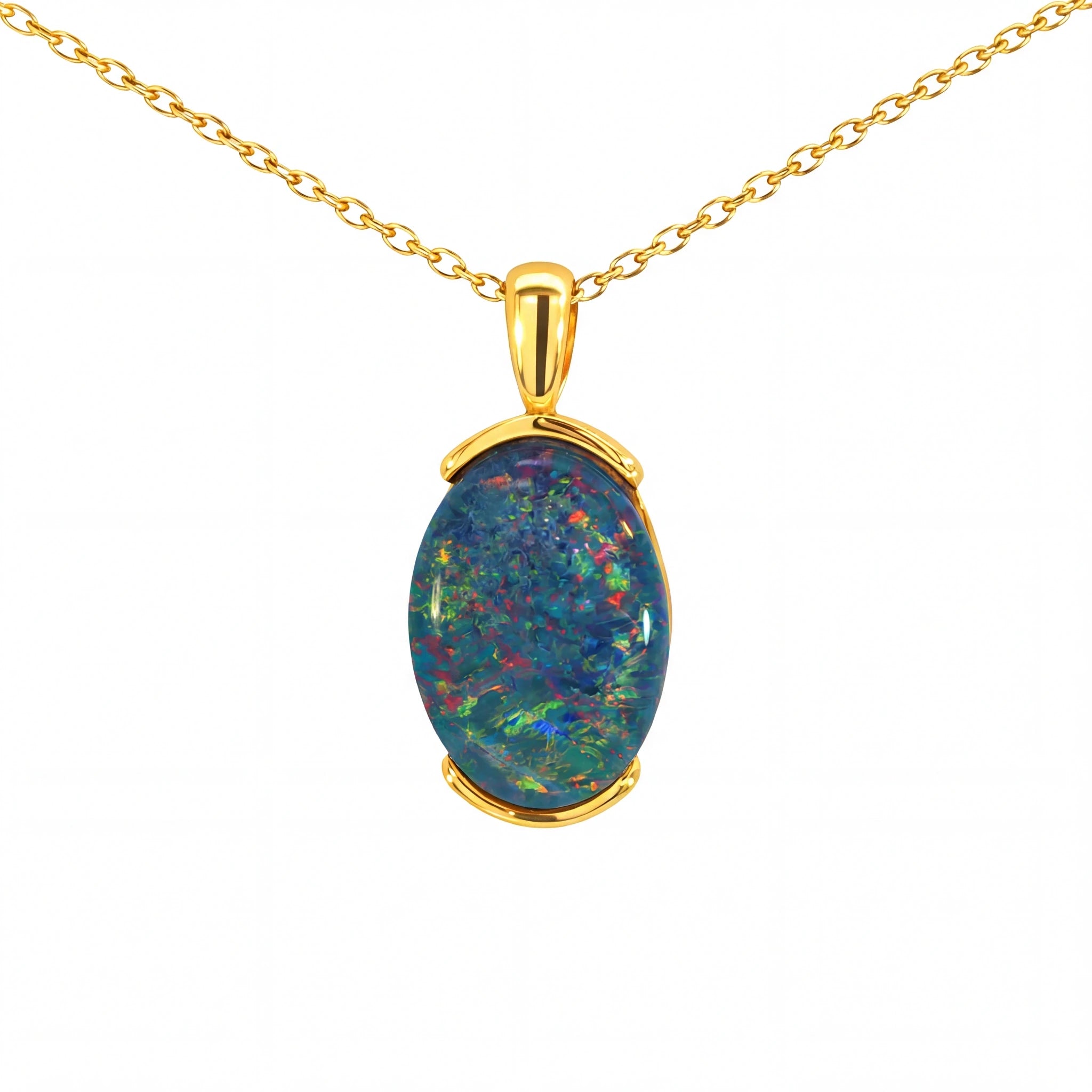 Triplet Opal Pendant in Gold Plated Stainless Steel - Multicolour - Australian Opal Cutters and Pearl Divers