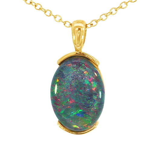 Triplet Opal Pendant in Gold Plated Stainless Steel - Multicolour