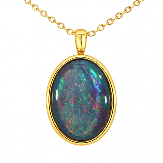 Triplet Opal Pendant set in Gold Plated Stainless Steel - Multicolour