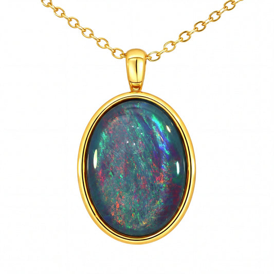Triplet Opal Pendant set in Gold Plated Stainless Steel - Multicolour - Australian Opal Cutters and Pearl Divers