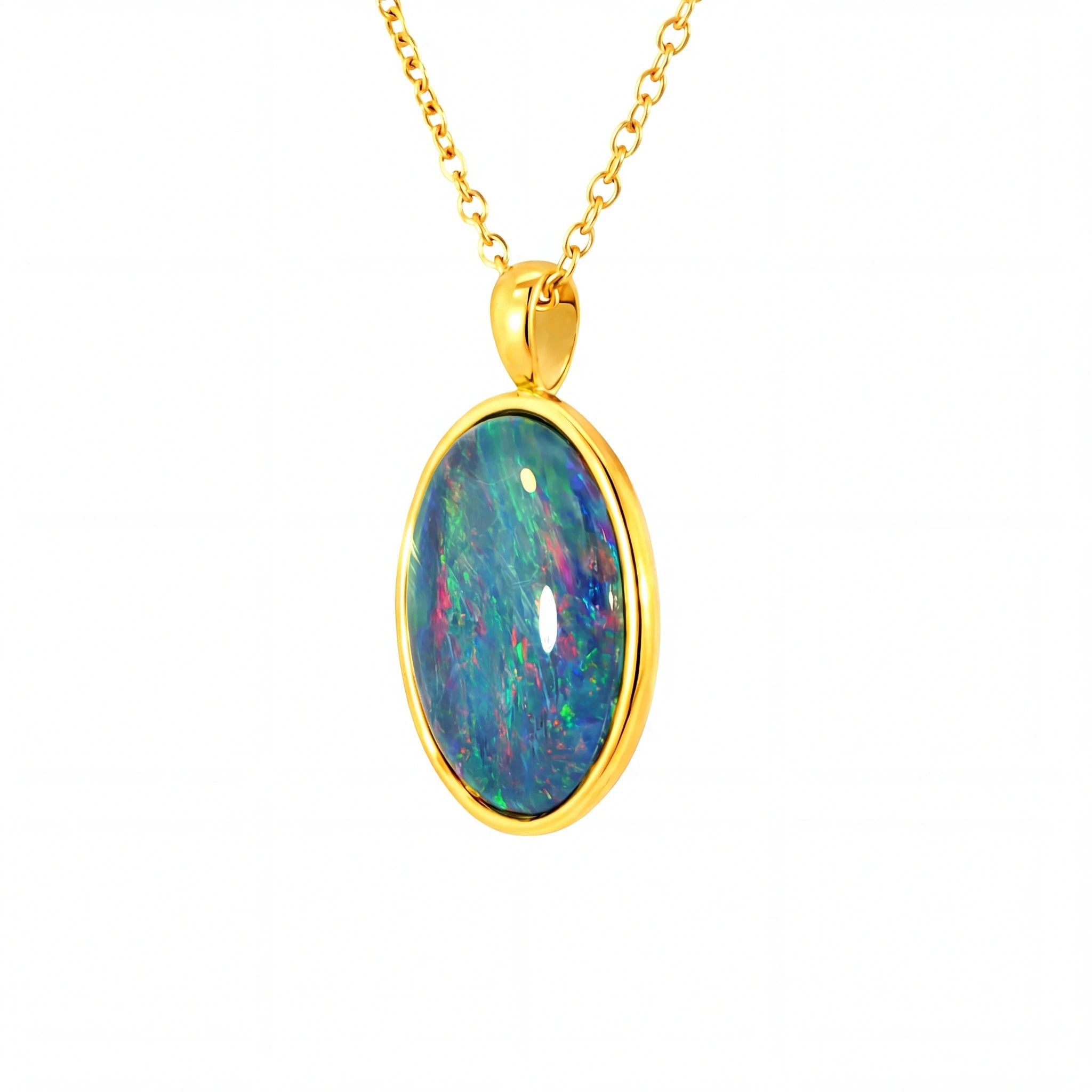 Triplet Opal Pendant set in Gold Plated Stainless Steel - Multicolour - Australian Opal Cutters and Pearl Divers