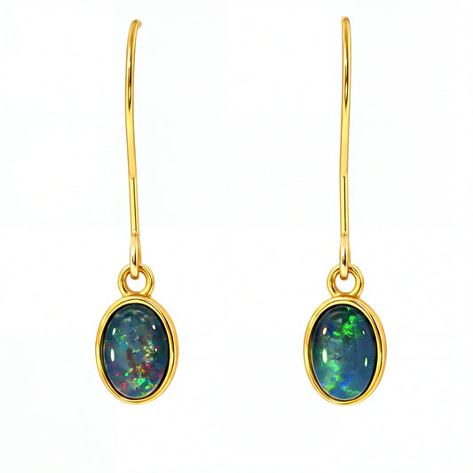 Triplet Opal Earrings in Gold Plated Stainless Steel - Multicolour