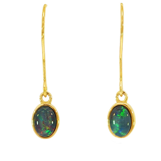 Triplet Opal Earrings in Gold Plated Stainless Steel - Multicolour