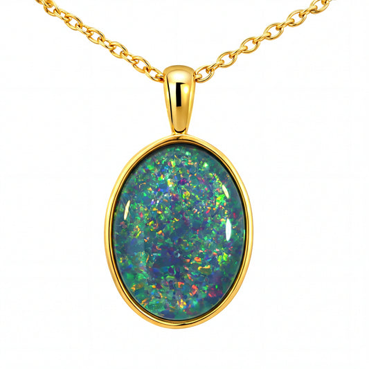 Triplet Opal Pendant set in Gold Plated Stainless Steel - Multicolour