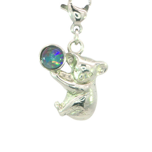Triplet Opal Koala Charm set in Stainless Steel
