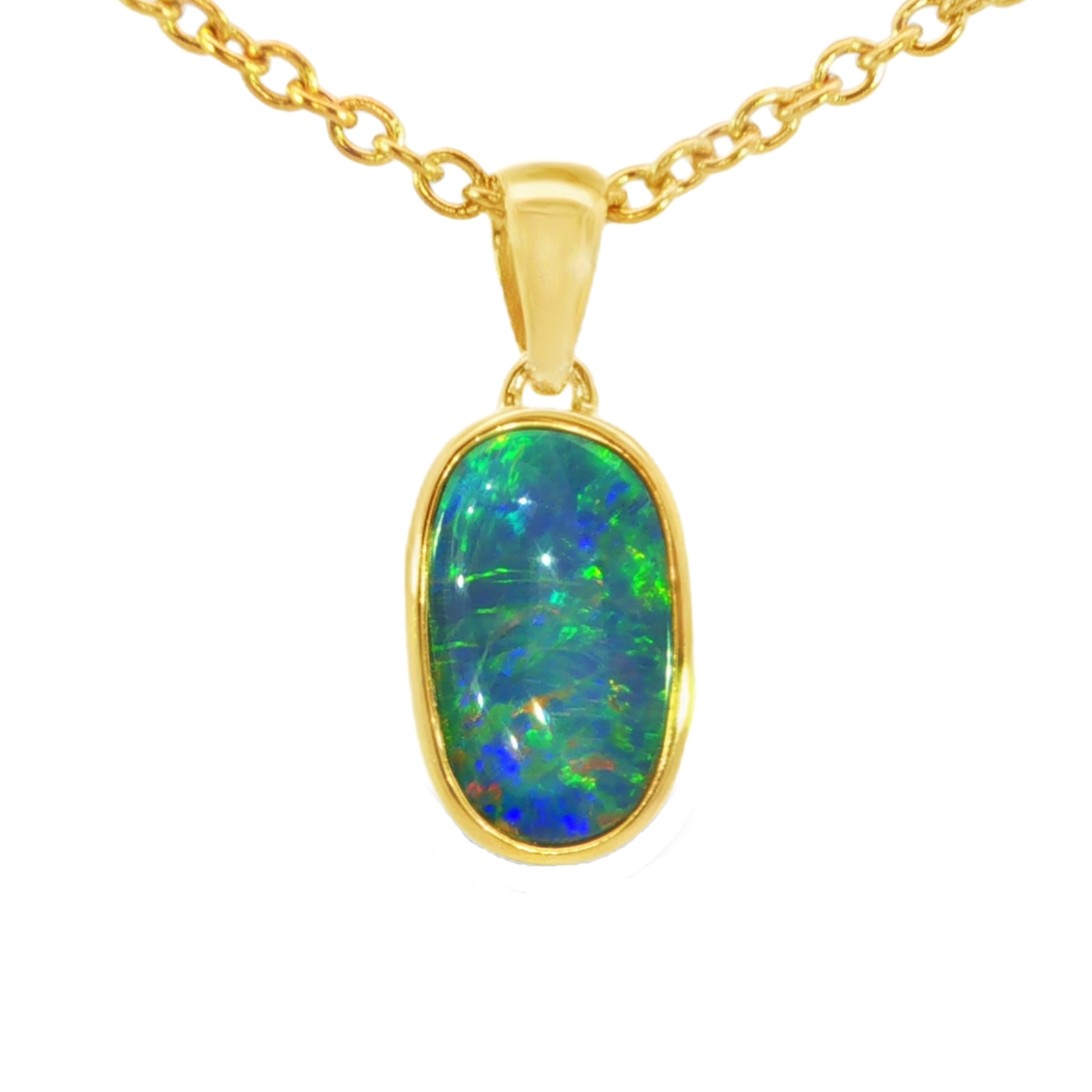 Australian Doublet Opal Pendant in Gold Plated Sterling Silver - Multicolour - Australian Opal Cutters and Pearl Divers