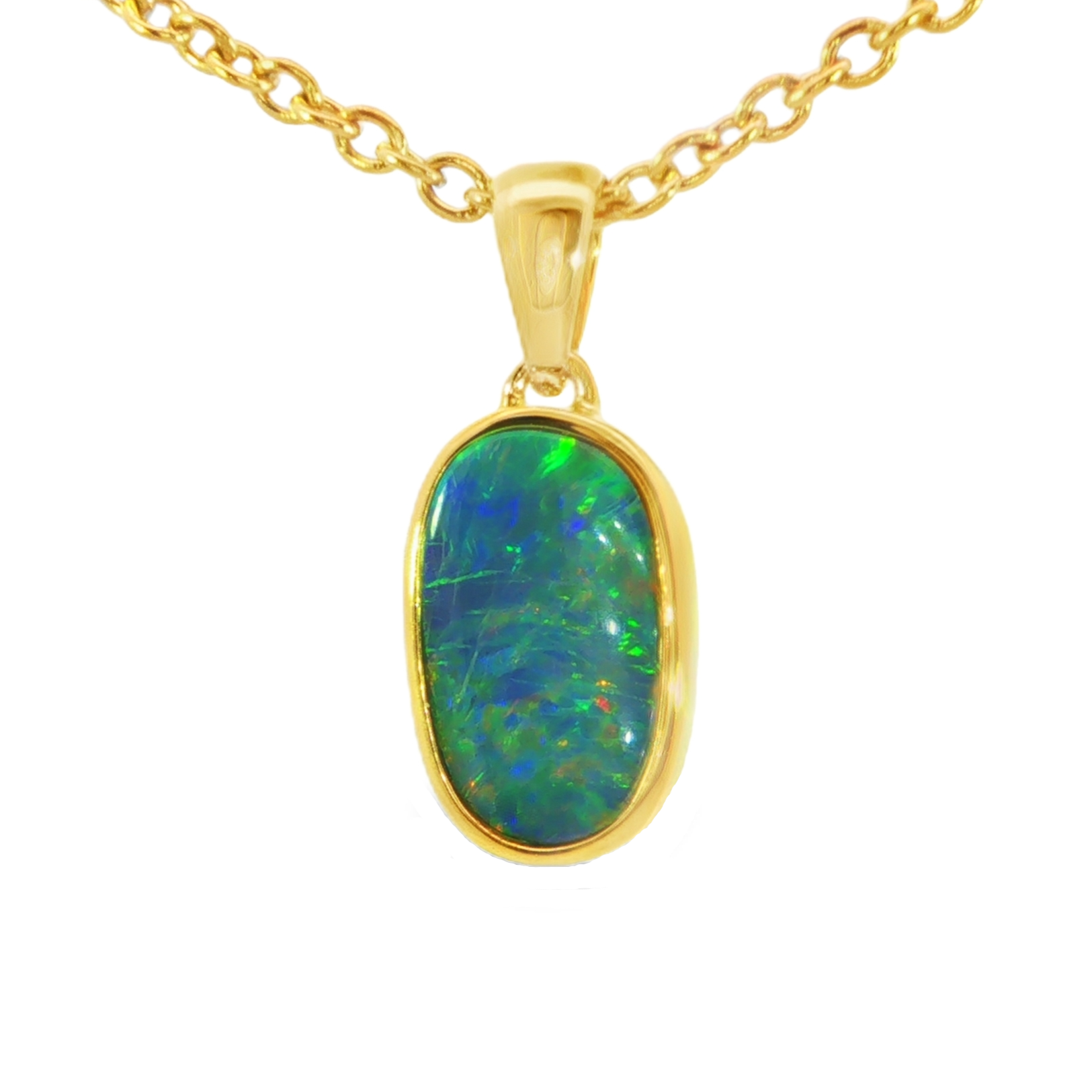 Australian Doublet Opal Pendant in Gold Plated Sterling Silver - Multicolour - Australian Opal Cutters and Pearl Divers