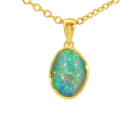 Australian Doublet Opal Pendant in Gold Plated Sterling Silver - Multicolour - Australian Opal Cutters and Pearl Divers