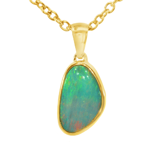 Australian Doublet Opal Pendant in Gold Plated Sterling Silver - Multicolour - Australian Opal Cutters and Pearl Divers