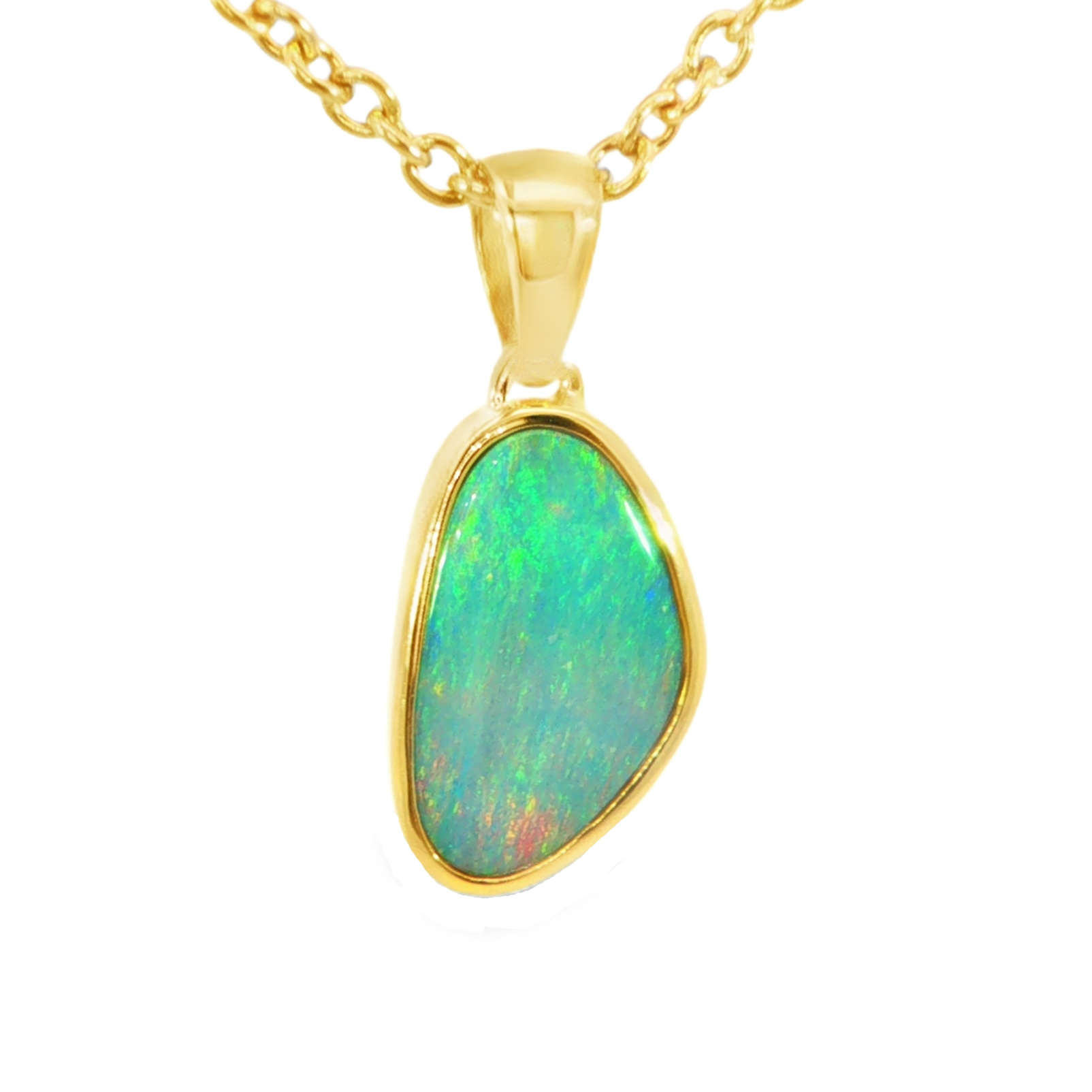Australian Doublet Opal Pendant in Gold Plated Sterling Silver - Multicolour - Australian Opal Cutters and Pearl Divers