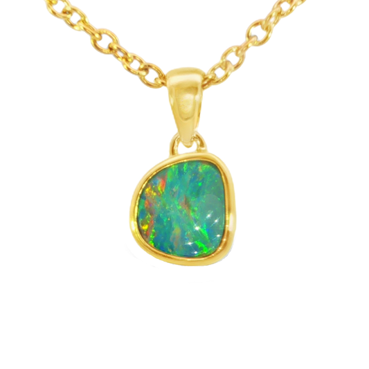 Australian Doublet Opal Pendant in Gold Plated Sterling Silver - Multicolour - Australian Opal Cutters and Pearl Divers