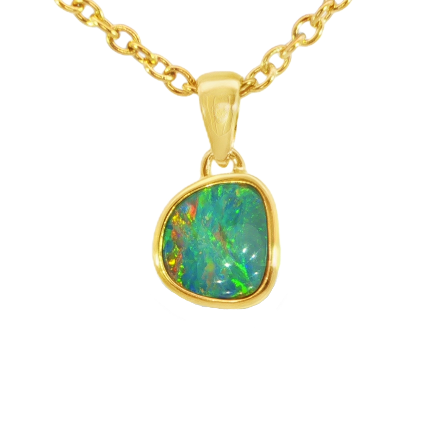 Australian Doublet Opal Pendant in Gold Plated Sterling Silver - Multicolour - Australian Opal Cutters and Pearl Divers