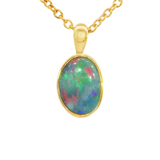 Australian Doublet Opal Pendant in Gold Plated Sterling Silver - Multicolour - Australian Opal Cutters and Pearl Divers