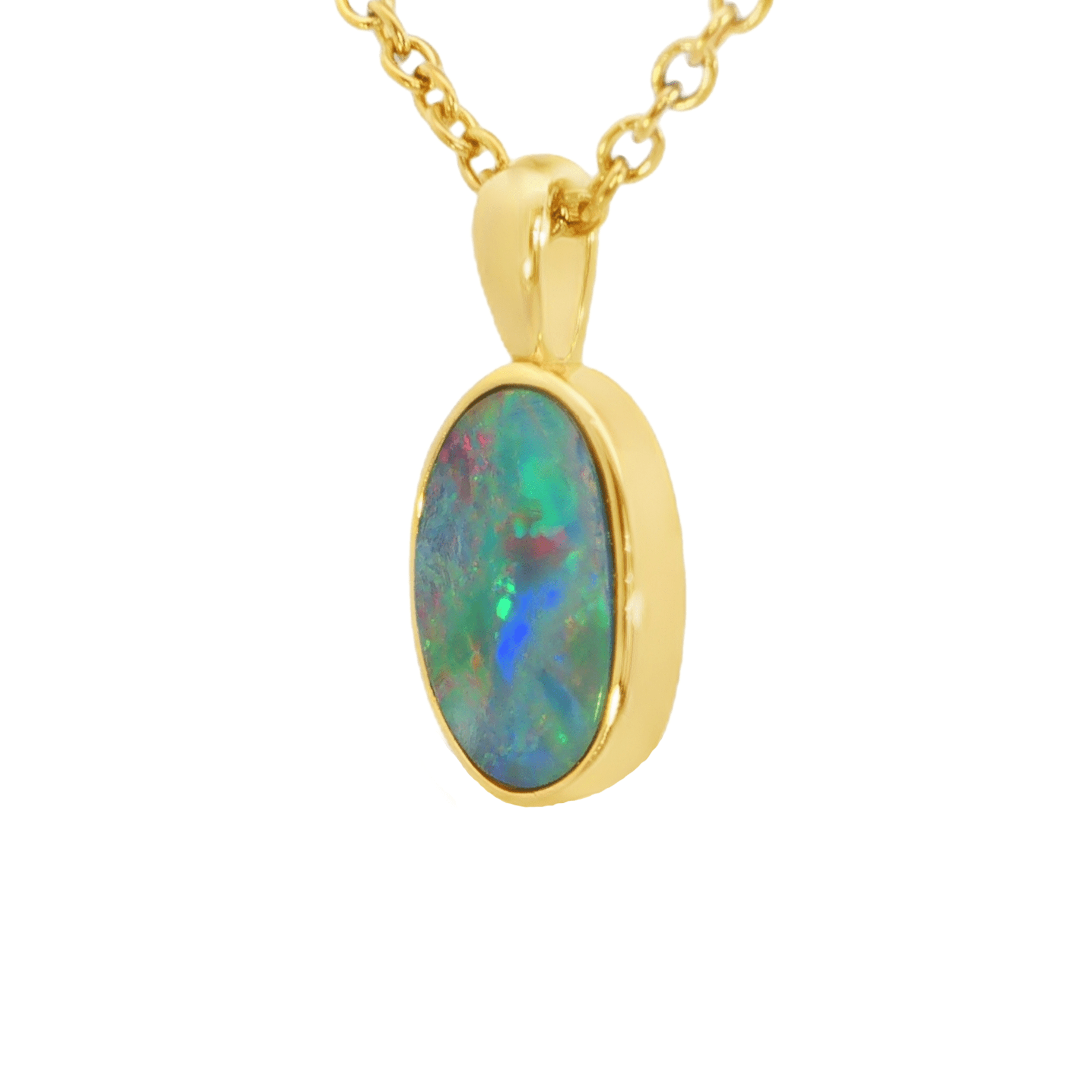 Australian Doublet Opal Pendant in Gold Plated Sterling Silver - Multicolour - Australian Opal Cutters and Pearl Divers