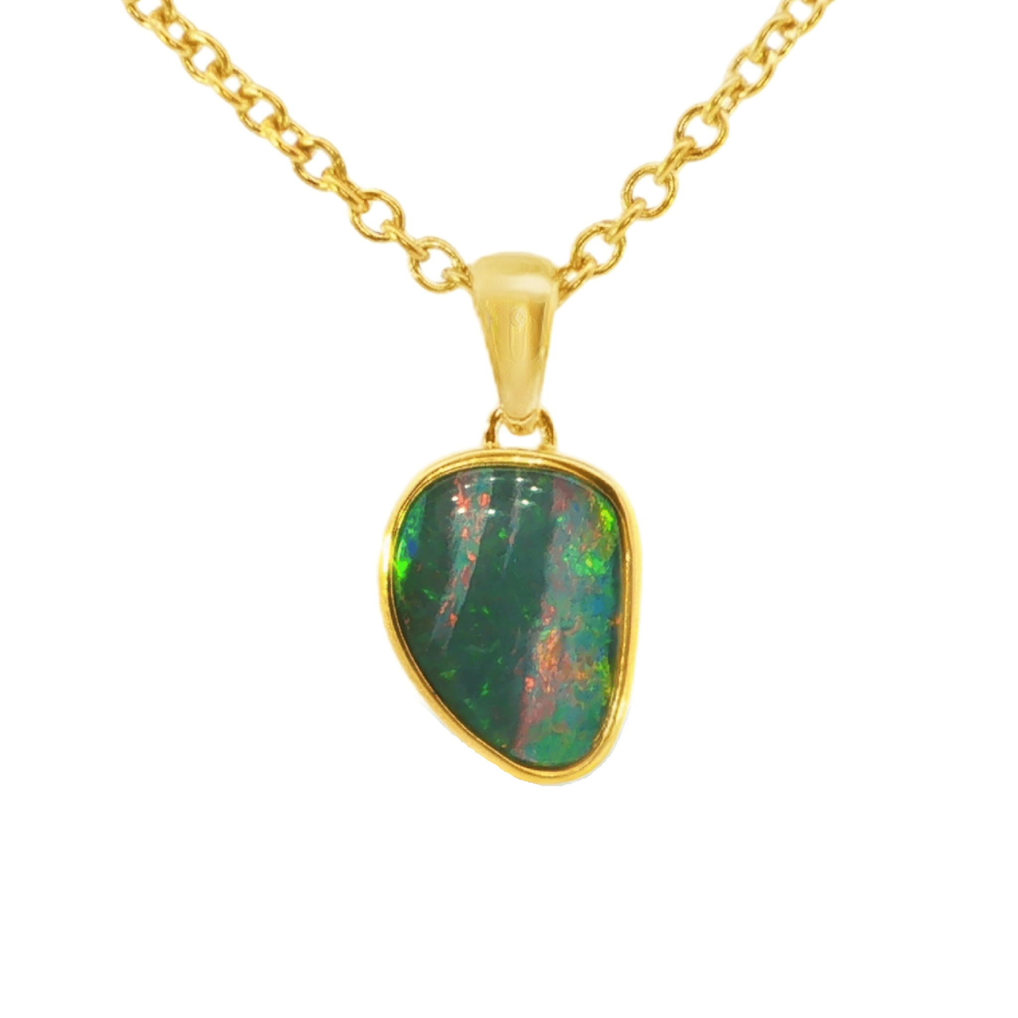 Australian Doublet Opal Pendant in Gold Plated Sterling Silver - Multicolour - Australian Opal Cutters and Pearl Divers