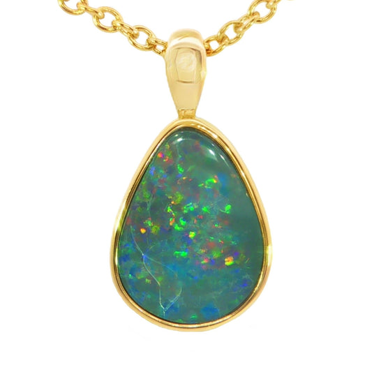 Australian Doublet Pendant set in Gold Plated Sterling Silver - Multicolour - Australian Opal Cutters and Pearl Divers