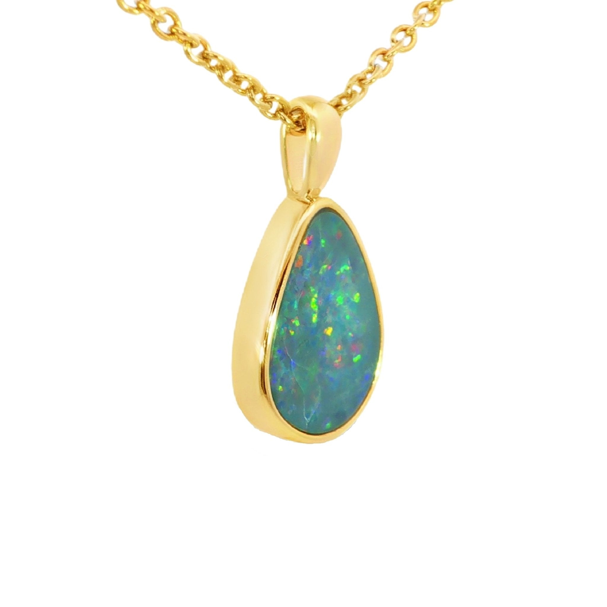 Australian Doublet Pendant set in Gold Plated Sterling Silver - Multicolour - Australian Opal Cutters and Pearl Divers