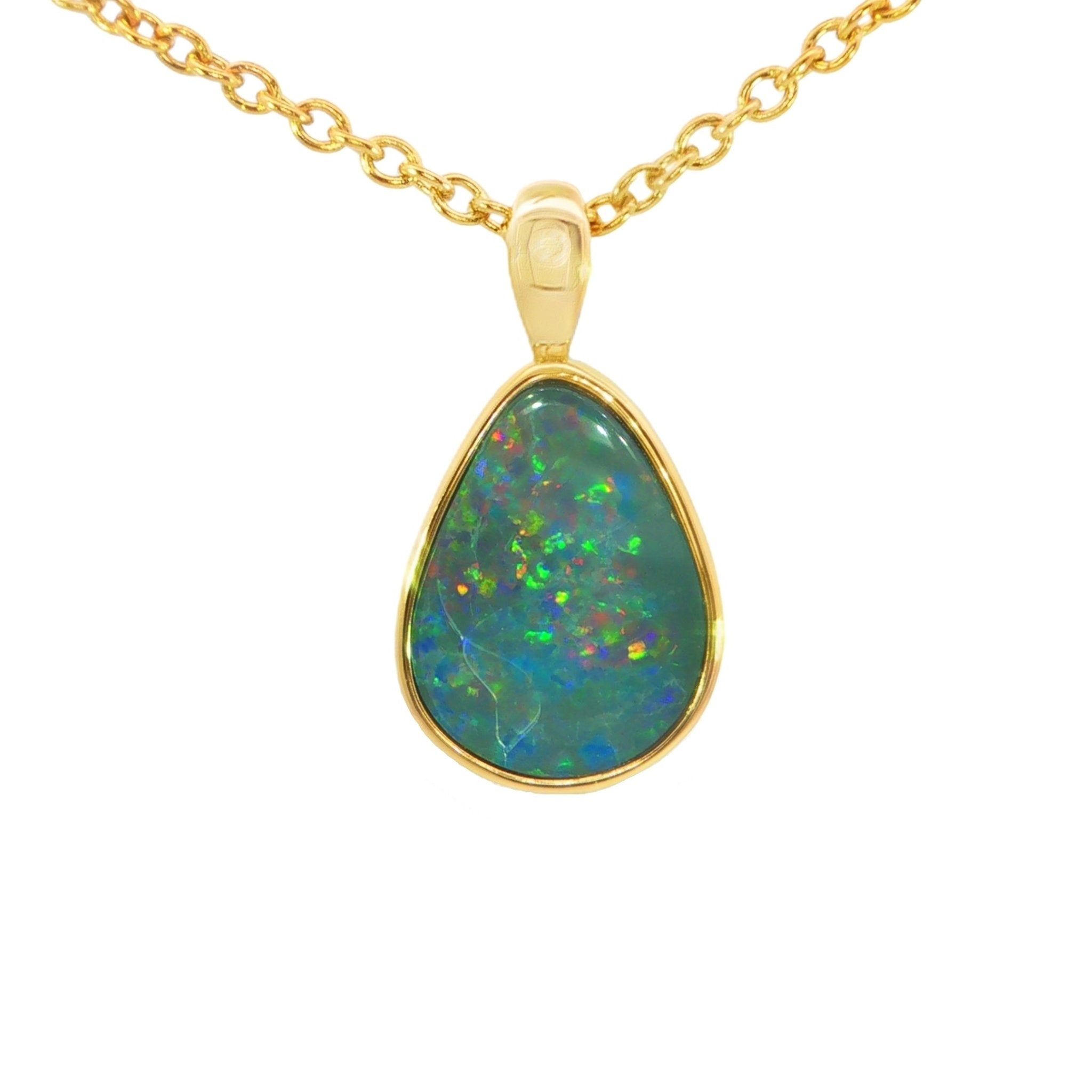 Australian Doublet Pendant set in Gold Plated Sterling Silver - Multicolour - Australian Opal Cutters and Pearl Divers